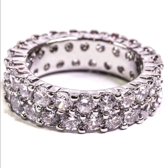 925 Sterling Silver CZ DOUBLE LINE ETERNITY BAND - Picture 3 of 6